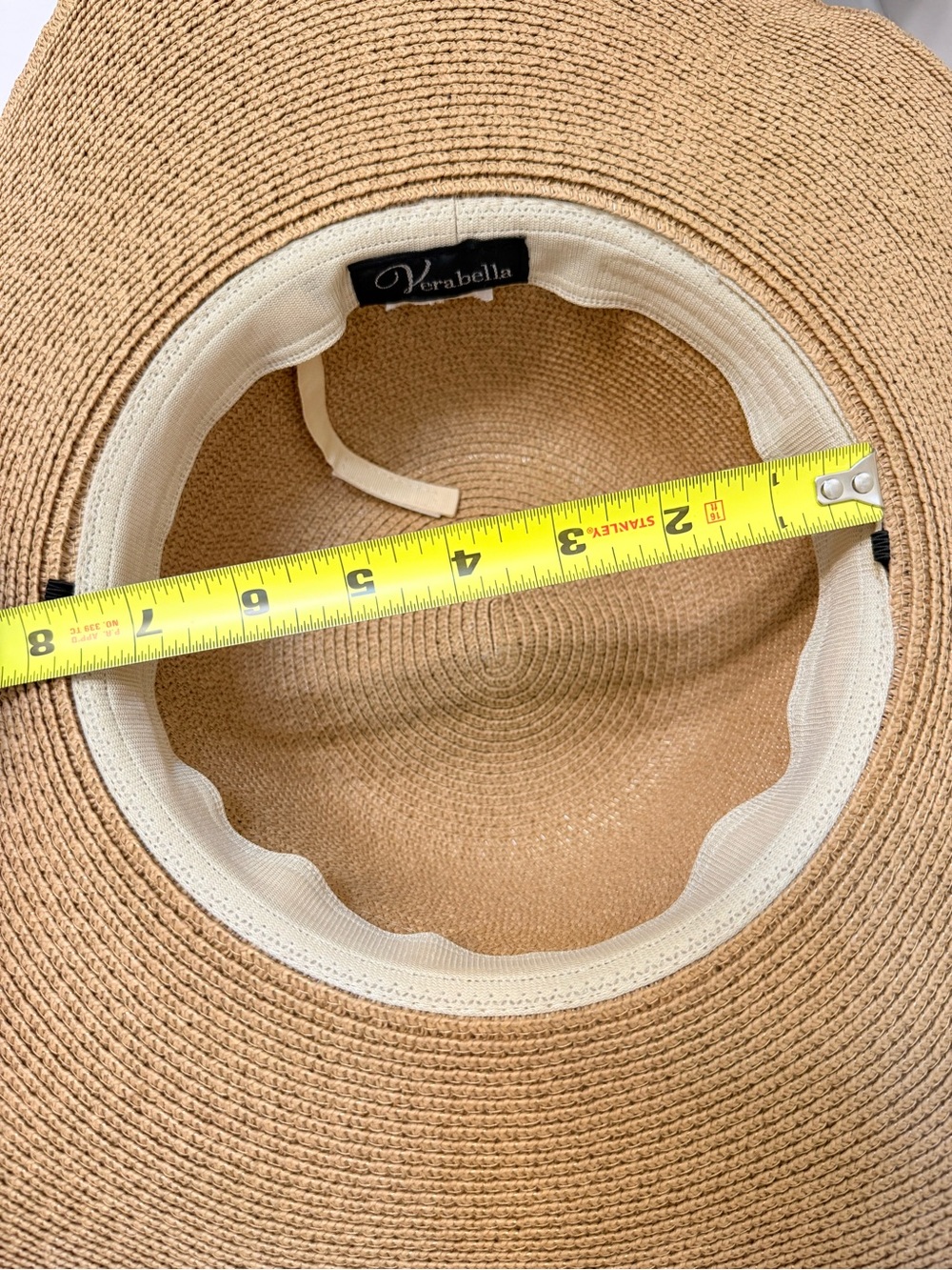 Wide Brim Straw Sun Hat with Black Ribbon Verabella Size M/L - Picture 6 of 8